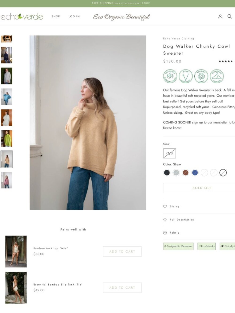 Echo Verde Dog Walker Chunky Cowl Turtleneck Sweater Oversized Long Slouchy Cozy - Picture 10 of 10